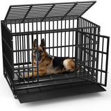 LEMBERI 48/38 inch Heavy Duty Indestructible Dog Crate, Escape Proof Dog Cage Kennel with Lockable Wheels,High Anxiety Double Door,Extra Large Crate Indoor for Large Dog with Removable Tray LEMBERI