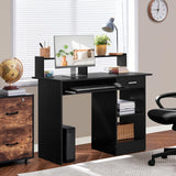 Yaheetech Home Office Wood Computer Desk with Drawers and Pull-Out Keyboard Tray, Study Writing Desk PC Laptop Table with Hutch and Storage Shelves, Modern Workstation, Black Yaheetech