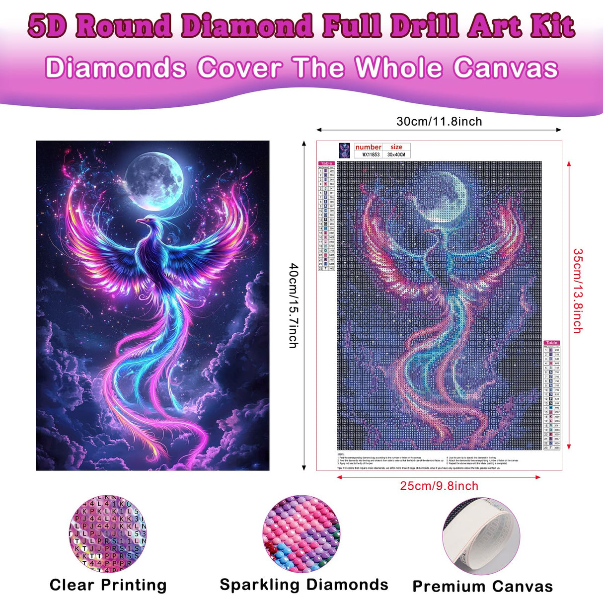 Genius maker Phoenix Diamond Painting Kits for Adults, 5D Animal Diamond Art Kits for Beginners DIY Full Drill Diamonds Painting Pictures, Diamond Gem Art Painting DIY Crafts Kit Decor 12x16inch Genius maker