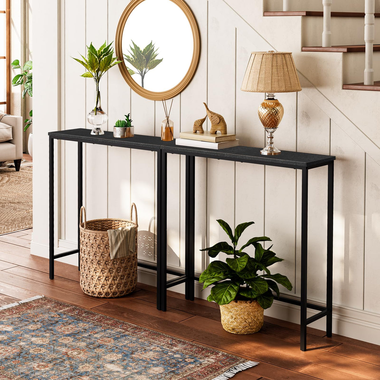HOOBRO Narrow Console Table, 29.5" Small Entryway Table, Thin Sofa Table, Side Table, Display Table, for Hallway, Bedroom, Living Room, Foyer, Black BK75XG01 HOOBRO