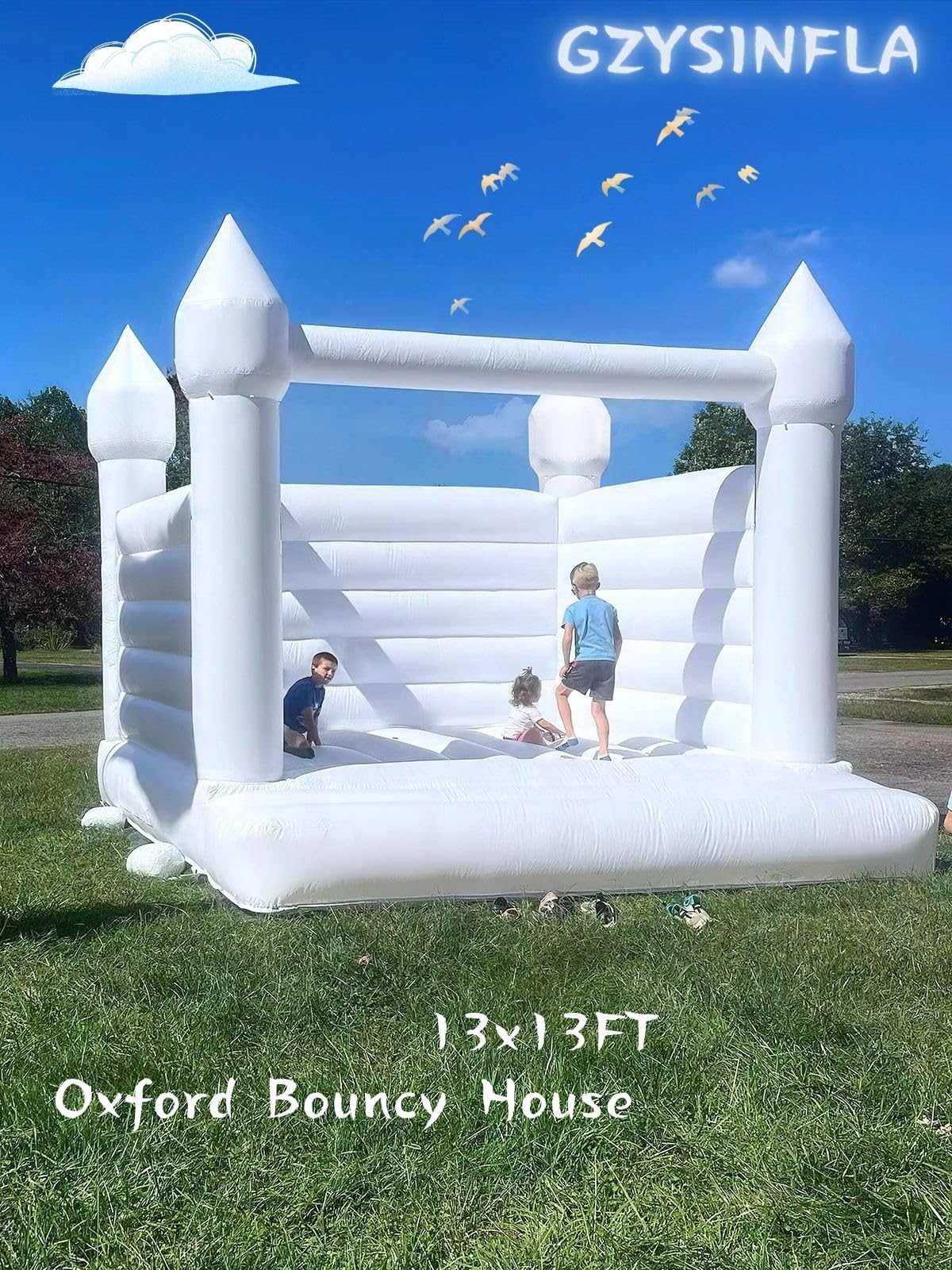 White Bounce House, Oxford Fabric Bounce House Castle with Blower ，Perfect for Kids, Family, Wedding (13x13x12FT, Weddings) GZYSINFLA