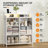 REAHOME Dresser for Bedroom with Charging Station and LED Lights, 6 Drawers Dresser TV Stand with Wooden Top, Tall Fabric Chest of Drawer with Sturdy Frame for Closet, Living Room, Hallway, White REAHOME