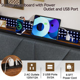 Furnulem Rustic Brown Queen Size Bed Frame with LED Headboard, USB Charging Station and Under-Bed Storage Furnulem