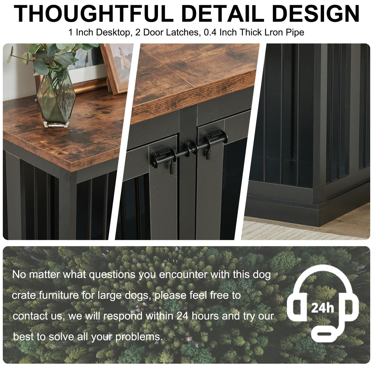 70.9'' Double Dog Crate Furniture, Furniture Style Dog Crate Table, Wood Crates for Dogs Kennel Indoor with Removable Divider, XXL Heavy Duty Decorative Dog Crate Table for 2 Dogs (Black) MAOVUIO