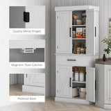HOMCOM 72" Tall Kitchen Pantry Cabinet with Adjustable Shelves, Farmhouse Storage Cabinet with Barn Doors, Drawer and 5-Tier Shelf, Freestanding Cupboard, White HOMCOM