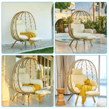 Wicker Egg Chair with Cushion & Footrest - Oversized 450lb Capacity Boho Hanging Chair for Indoor/Outdoor - Beige Rattan Lounge Seat for Patio, Balcony, Garden, Home Outlux