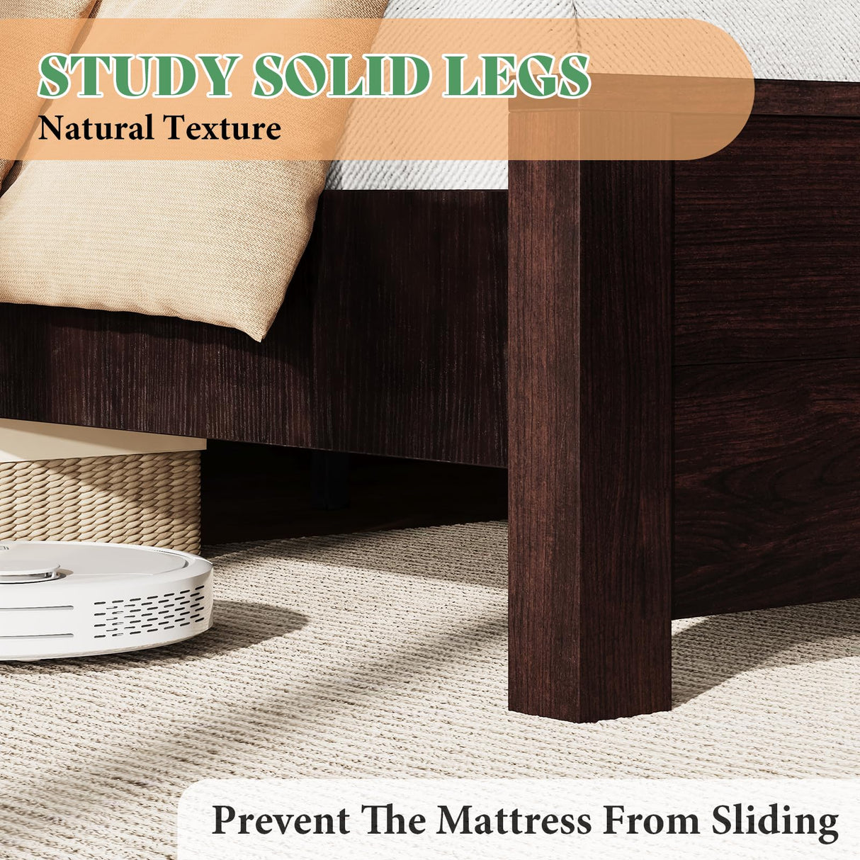 amerlife King Size 51.2" Wood Bed Frame, Rustic Platform Bed with Spliced Headboard, Wood Slats Support/Noiseless/Dark Brown/No Box Spring Needed amerlife