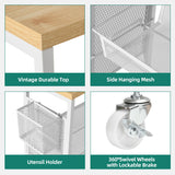 YITAHOME 4-Tier Slim Rolling Cart, Kitchen Cart with Wheels, Storage Cart with Wooden Tabletop and Mesh Baskets, Mobile Utility Cart for Narrow Space YITAHOME