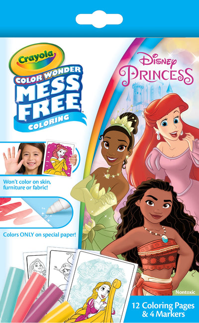 Crayola Color Wonder Disney Princess Mini Box Set, 12 Coloring Pages & 4 Mess Free Markers, Toddler Coloring, Gift for Girls & Boys, 3+