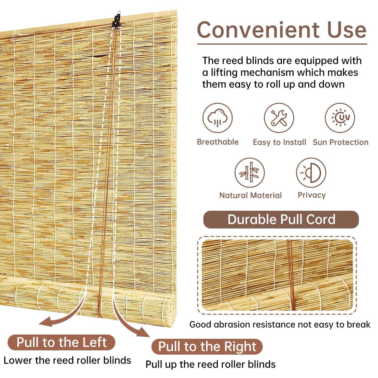 Natural Bamboo Reedcurtain with Lift, Sun Protection Outdoor Reedroller Blinds Retro, Breathable Roll up Shades for Windows, Privacy Protection, Customize, For Windows Patio Porch Indoor Outdoor(Prima XWLSLJFUH