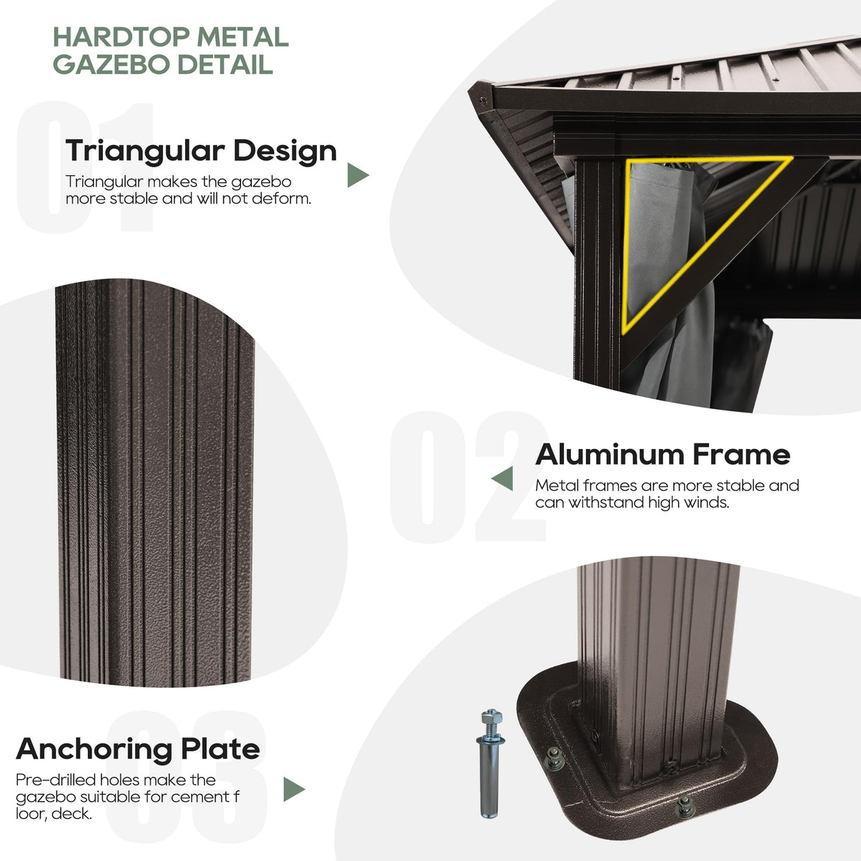 Sumshadow 12'x16' Hardtop Metal Gazebo, Outdoor Galvanized Steel Double Roof Canopy, Aluminum Patio Gazebo with Netting and Curtains for Patio, Lawns, Deck, Backyard,Grey Sumshadow