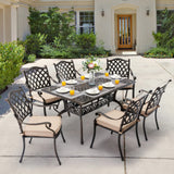 Attliahome 7-Piece Cast Aluminum Outdoor Table and Chairs, Antique Bronze Patio Dining Sets Include 60" Large Patio Dining Table and 6 Chairs with Removable Cushion Attliahome