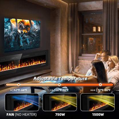 72 inch Electric Fireplace Inserts and Wall Mounted with Remote Control & Touch Screen 1500W Fireplace Heater with Timer