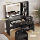 YITAHOME Vanity Desk Set, with Wireless Charging Station &Power Outlet, Vanity Mirror with Tempered Glass Top & Large Storage Spaces Vanity Table Set, Black YITAHOME