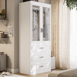 MEISSALIVVE Armoire Wardrobe Closet with 2 Door & 3 Drawers, 74.8" Large Wardrobe Cabinet with Hanging Rod, Freestanding Modern Bedroom Armoire Storage Cabinet, White MEISSALIVVE