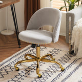 VINGLI Modern Velvet Small Office Chair,Cute Desk Chair with Wheels,Gold Base/Studs, Comfy Armless Swivel Vanity Task Chair for Women/Girl/Kids, Nail Tech Chair for Bedroom,Small Space,Grey VINGLI