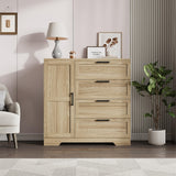 GarveeHome Wood Armoire Wardrobe Closet with 4 Drawers and Door, 43.3 in H Bedroom Wardrobe Cabinet with Hanging Rod, Clothing Storage Cabinets, 4 Drawers Dresser with Storage Closet, Natural Oak GarveeHome