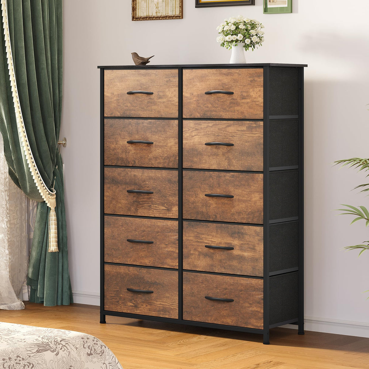 YITAHOME 10 Drawers Dresser - Fabric Storage Tower Organizer Unit for Bedroom, Living Room, Hallway, Closets - Sturdy Steel Frame, Wooden Top & Easy Pull Fabric Bins YITAHOME