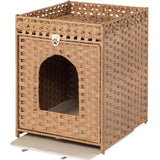 Snughome Cat Litter Box Enclosure Furniture Hidden with Cat Litter Mat, Hidden Cat Washroom Furniture with Door, Handwoven Rattan Cat Washroom Box, Indoor Pet House for Living Room, Bedroom(Natural) Snughome