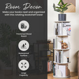 Luminous 4-Tier Revolving Bookshelf with LED Lights – Modern 360° Spinning Bookshelf Tower with Remote Control for Everyone | Space Saving Bookshelf Ideal for Any Room – Available in Black & White Generic
