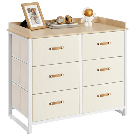 SONGMICS Kids Dresser with 6 Drawers, Boys Girls Dresser, with Water-Resistant Tabletop, Storage Organizer Cabinet, for Bedroom Hallway, Beige UGKR101K01 SONGMICS