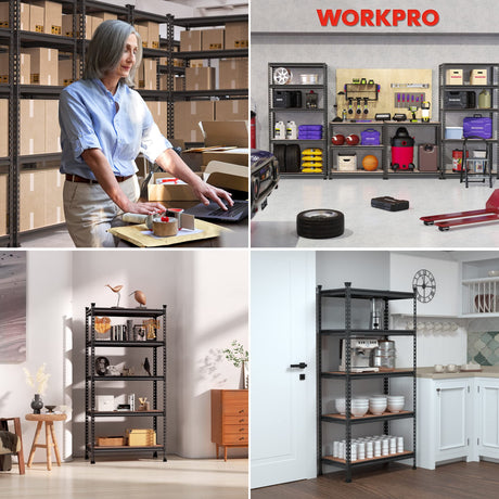 WORKPRO 5-Tier Metal Shelving Unit, 48”W x 24”D x 72”H, Heavy Duty Adjustable Storage Rack, 4000 lbs Load Capacity (Total), for Garage, Basement, Warehouse, Workshop WORKPRO