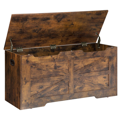 Hzuaneri Storage Chest, Storage Trunk, Wooden Storage Bench - 39.4" Lift-Top Storage Organizer with 2 Safety Hinges, Shoe Bench for Entryway, Bedroom, Living Room, Rustic Brown SB03401X Hzuaneri