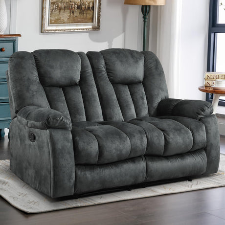 EBELLO Loveseat Recliner Sofa for Living Room, Extra Wide Modern Overstuffed 2 Seat Reclining Manual Sofa Chair, Daul Recliner with Hidden Armrest Cup Holders, Breathable Fabric, Grey EBELLO