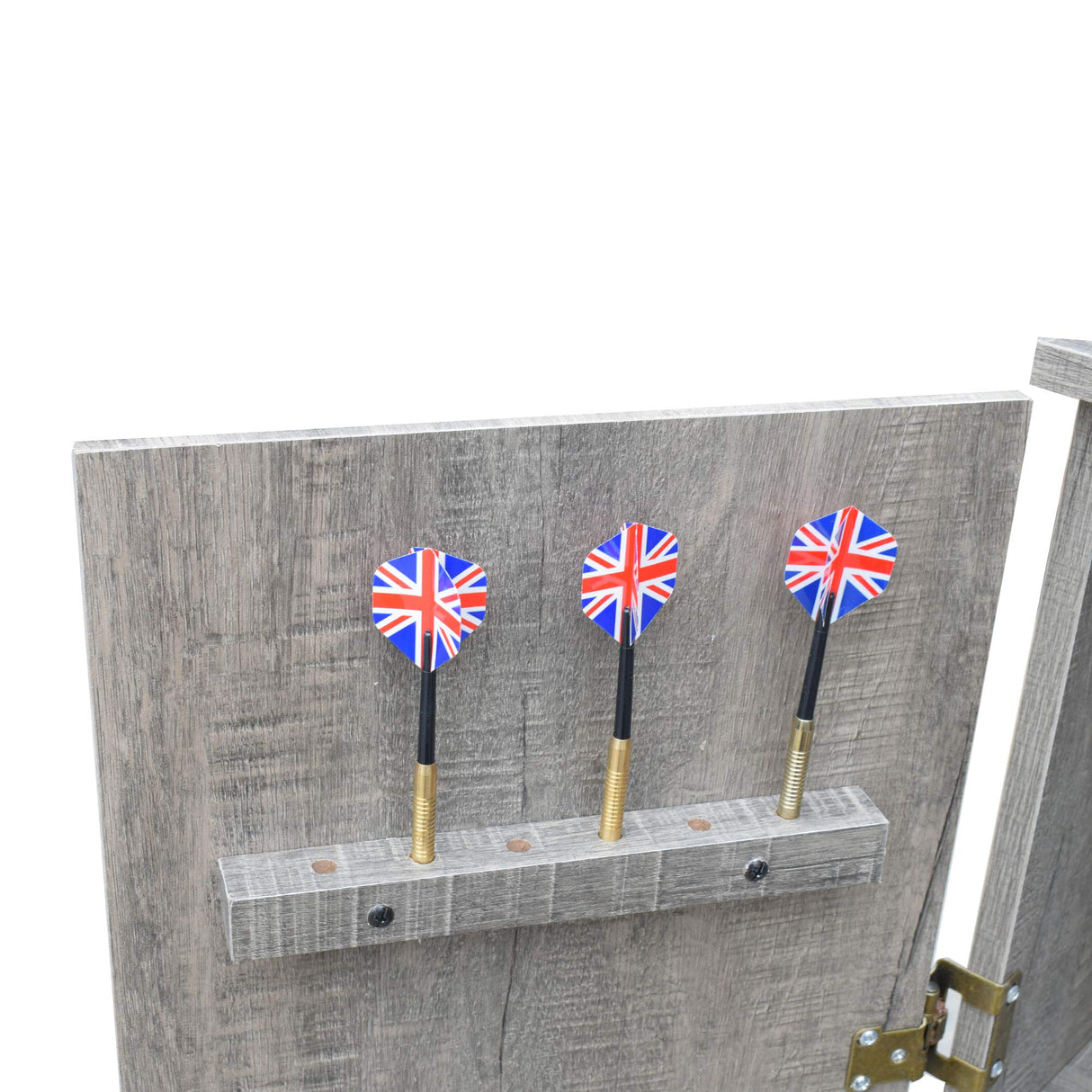 Hathaway Westwood Free-Standing Set-Includes 18, Steel-Tip Darts-Perfect for Family Game Rooms, Basements, Home Bars Dartboard Cabinet, Driftwood Hathaway