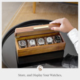 Shanik Wooden Watch Box for Men - Personalized Storage with 5 Slots for Watches, Soft Velvet Pillows, Natural Acacia Wood (Wooden Watch Box/Without Engraving) Shanik