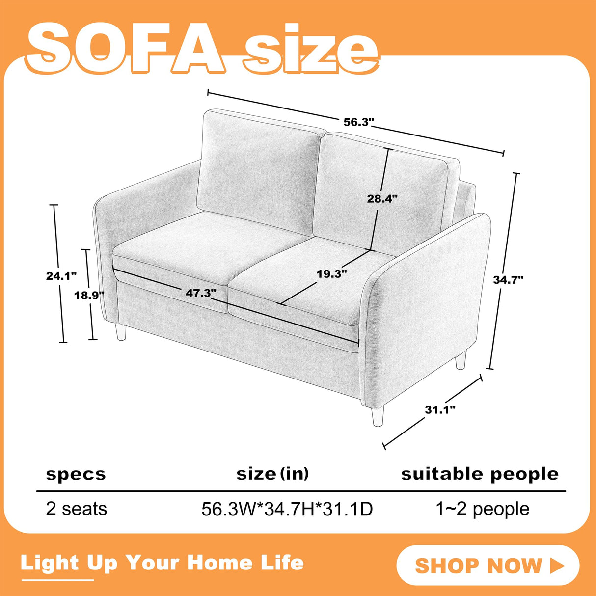 Chorlenimi Loveseat Sofa Couch with Storage Small Couches for Small Spaces Comfy Love Seats for Living Room 2 Seater Sofa for Bedroom(Light Grey, 2-Seat) Chorlenimi