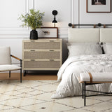 Nathan James Accent Storage Boho Modern Free Standing Buffet Sideboard Cabinet for Hallway, Entryway, Dining Living Room, 1 Dresser with 3 Drawers, Kova Dresser - Light Oak/Black Nathan James