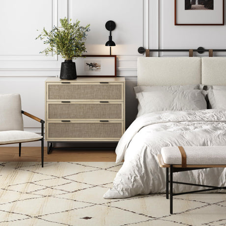 Nathan James Accent Storage Boho Modern Free Standing Buffet Sideboard Cabinet for Hallway, Entryway, Dining Living Room, 1 Dresser with 3 Drawers, Kova Dresser - Light Oak/Black Nathan James