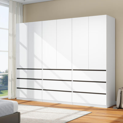 LABROSKIA Bedroom Armoire Wardrobe Closet with 9 Drawers: White Wardrobe Closet with 6 Doors, Modern Cabinet for Clothes with Shelves, Wooden Armoire for Hanging Clothes (Modern, 3)