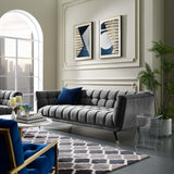 Modway Adept Contemporary Mid-Century Modern Performance Velvet Upholstered Tufted Sofa in Gray Modway