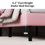 CXVX Queen Size Platform Bed Frame with Upholstered Velvet Button Tufted Headboard, Mattress Foundation with Wooden Slat Support, No Box Spring Needed, Easy Assembly, Noise Free, Pink CXVX