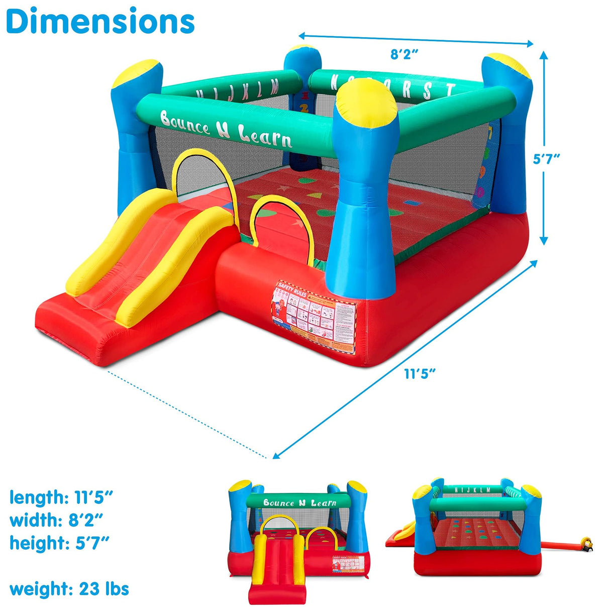Funormous Educational Inflatable Bouncy House for Kids Outdoor Jump 'n Slide Bounce House with Blower Included for Kids Ages 3-8 Funormous