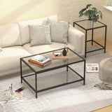 Nesting Coffee Table,Small Glass Coffee Table Set of 2,Black Modern Square Sofa Side Tea Table for Living Room,Bedroom and Small Spaces,2 Tier Tempered Glass with Sturdy Metal Frame, Easy Assembly Adompacat