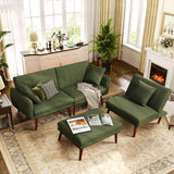 jamege Sectional Couch Sofa Bed, L-Shaped Linen Fabric Sofa Sleeper with Reclining Backrest and Removable Ottoman for Apartment Living Room jamege