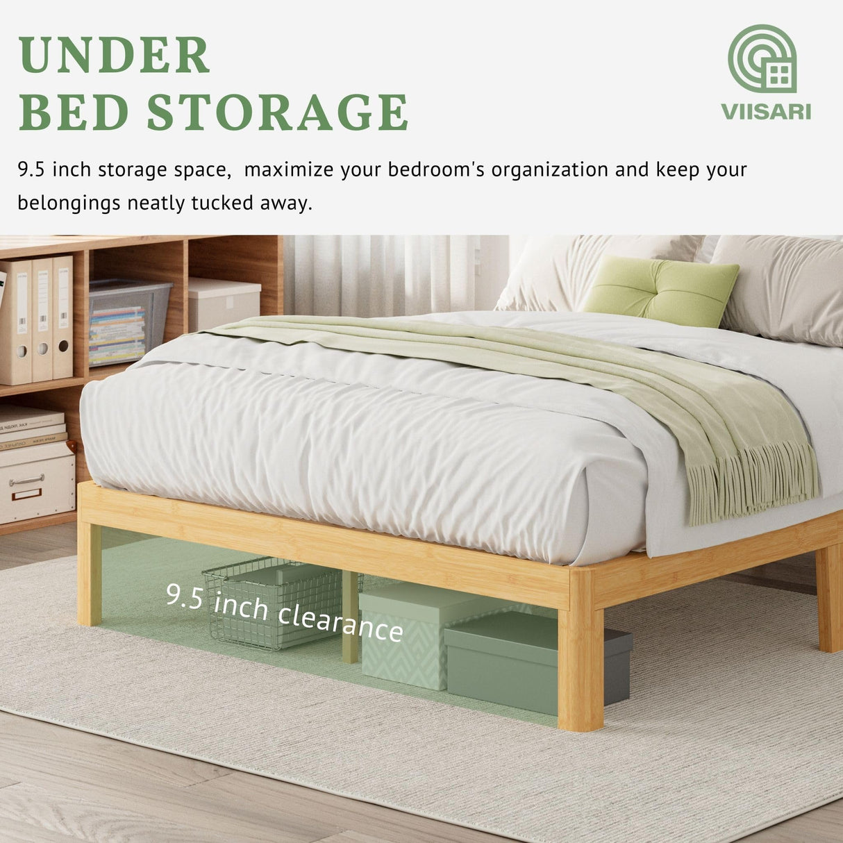 Viisari Bamboo Wood Bed Frame Full with Steel Slats, 12 Inch Platform Full Size Bed Frame No Box Spring Needed, Solid Foundation, Easy Assembly, Ample Under-Bed Storage, Noise-Free Viisari