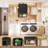 Homieasy Wall Cabinet with 2 Hanging Rods, 67'' Wide Laundry Wall Cabinet with 2 Doors, Open Rack & Adjustable Inner Shelf, Storage Cabinet Wall Mounted for Laundry & Bathroom, Black Homieasy