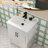 LUCKWIND 24" Bathroom Vanity with Sink Combo, Mid-Century Painted Bathroom Storage Cabinet with Cylindrical Feet, Undermount Sink and Vintage Handles, Mirror is NOT Included, White LUCKWIND