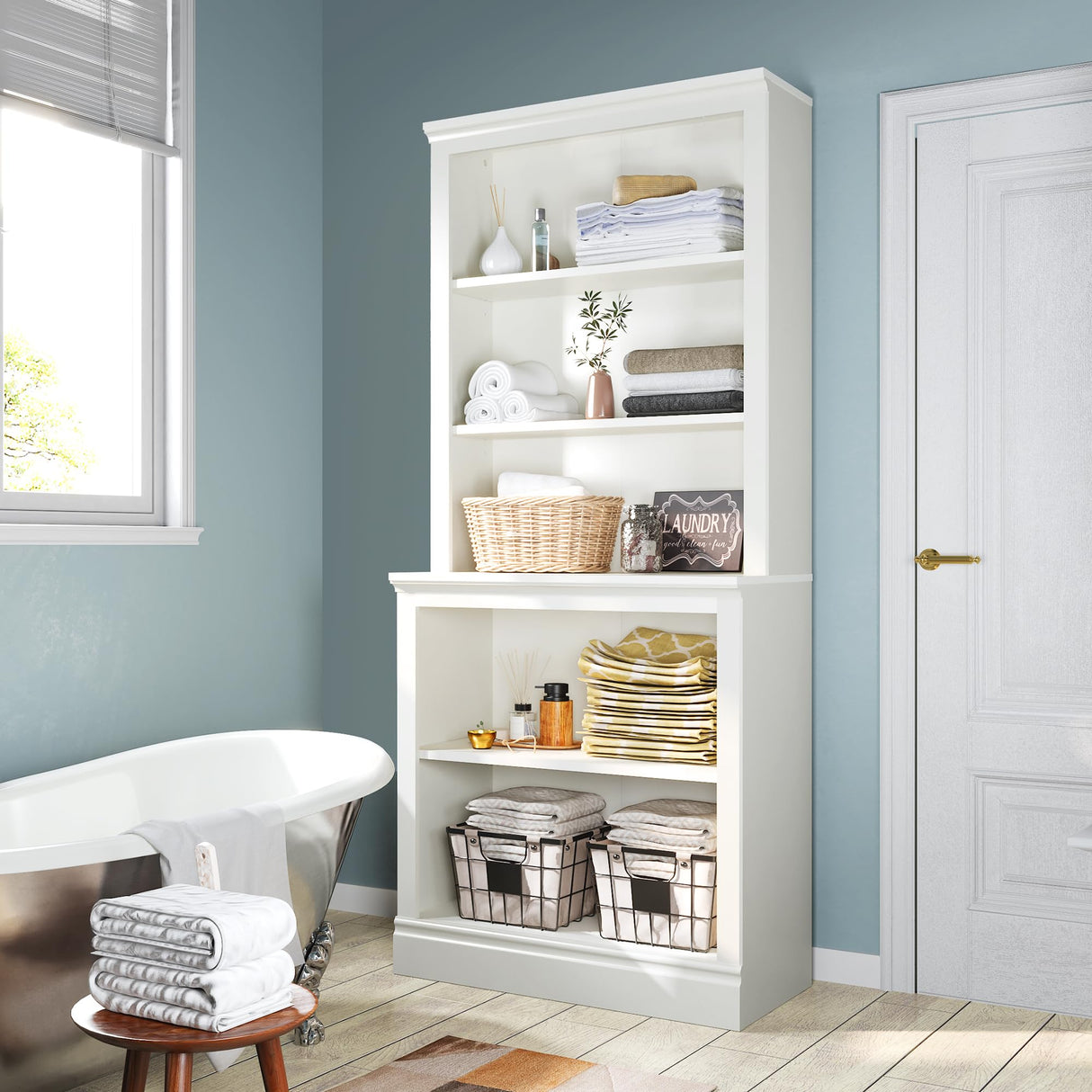 Bevfint 72" Tall Bookcase, White Large Floor Standing Bookshelf, 5 Tier Shelves Open Storage Organizer, Book Case for Living Room Hallway Kitchen Home Office Bedroom, White - 5 Tier Bevfint