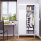 Washsemba Metal Storage Cabinets Locker with Hanging Rod and Adjustable Shelves, 71'' Clothing Steel Storage Wardrobe for Home & Office, School, Employee,Gym(White) Washsemba