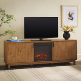 Walker Edison Arundo Reeded TV Stand with Fireplace & Storage, 70" Fireplace, English Oak Walker Edision