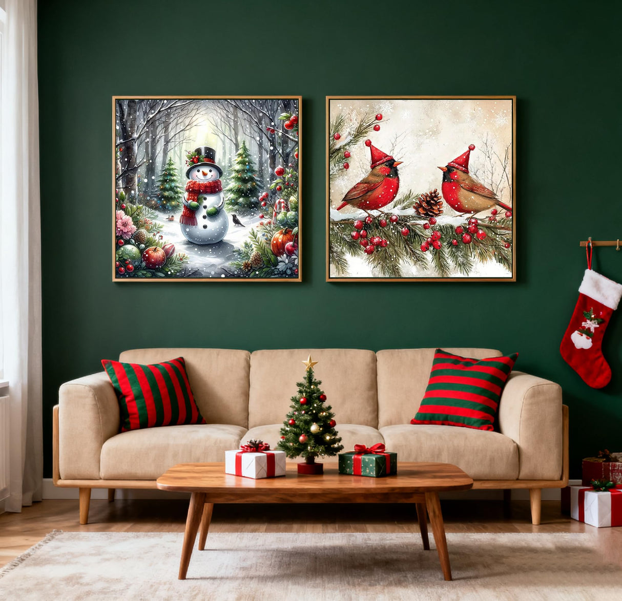 VIGEGU 2 Pack Christmas Paint by Numbers Kit for Adults Beginner with Frame,Cardinal Birds Paint by Number with Wooden Easel DIY Adult Snowman Paint by Number Kits for Home Decor 10x10 in VIGEGU