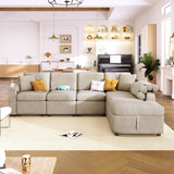 Merax Modern 109.8" L-Shaped Couch Sectional Sofa with Storage Chaise,Cup Holder and USB Ports for Living Room Beige Merax