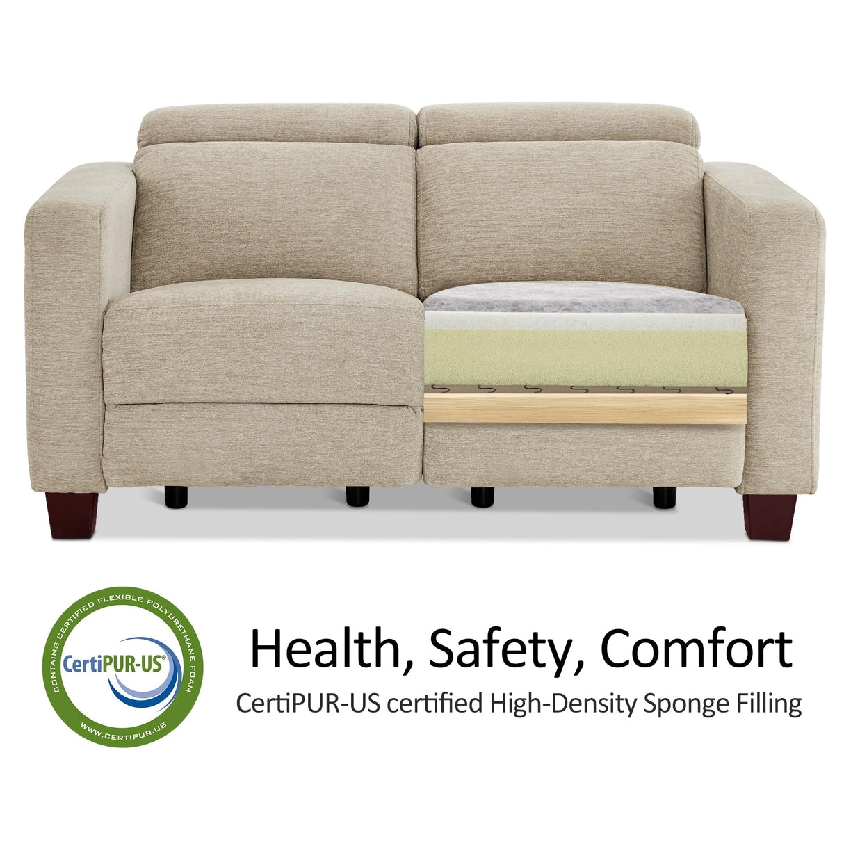 MCombo 62.2'' Wall Hugger Power Loveseat Recliner Sofa with Adjustable Headrest and USB & Type C Dual Charge Ports for Living Room, Office (Fabric, HL198M1) (Beige) MCombo