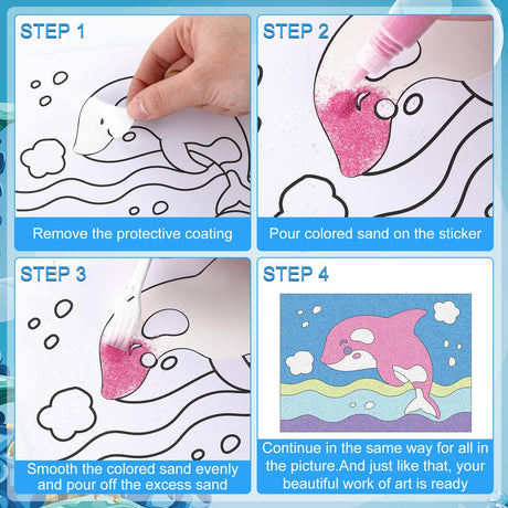VercanMonth 30 Sets Ocean Animal Sand Art Kits for Kids DIY Craft Sand Painting Colored Art Painting Cards Set for Children DIY Arts Ocean Theme Educational and Learning Activities VercanMonth