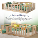 Tatub Full Montessori Floor Bed with High Rails, Solid Wood Montessori Bed Frame for Kids, Door Can Install Left and Right, Full-Nature Tatub